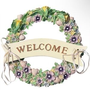 Vintage Welcome or Happy Easter Floral Spring Hanging Sign